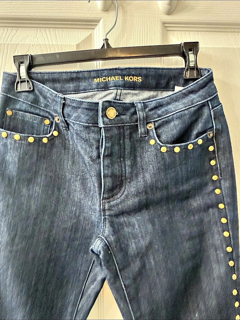 Michael Kors Studded Cropped Jeans in Dark Blue Wash 25 inch waist - Picture 4 of 9